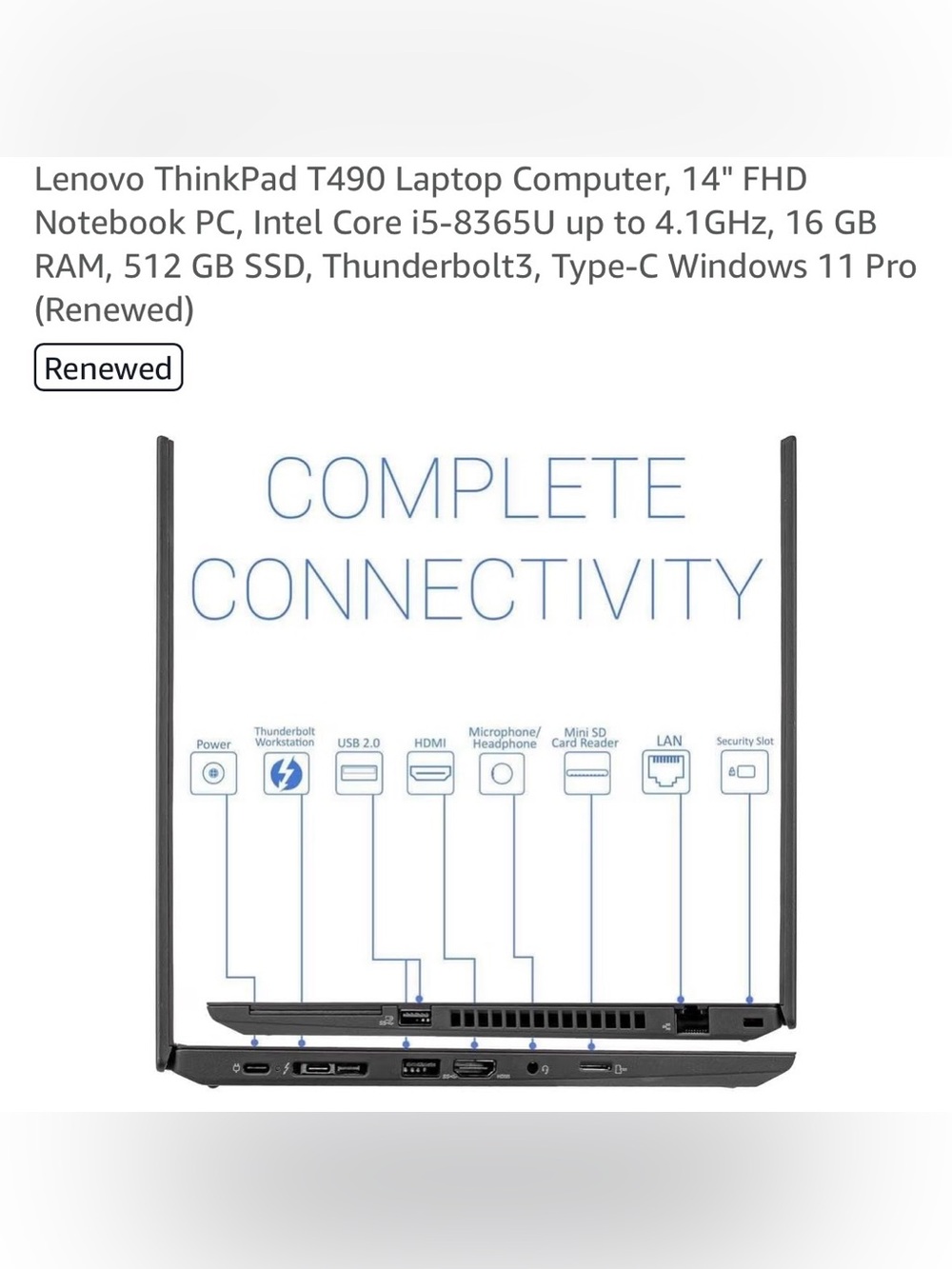 Lenovo Black ThinkPad T490 Laptop - Windows 11 Pro Display - Picture 4 of 4